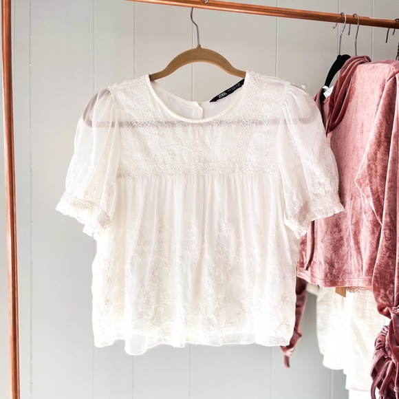 Zara Tops - Embroidered Light Zara Blouse